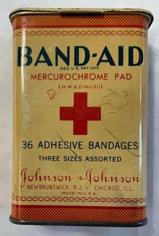 Vintage Band - Aid Tin Mercurochrome Bandage Johnson & Johnson Made In U.  S.  A.