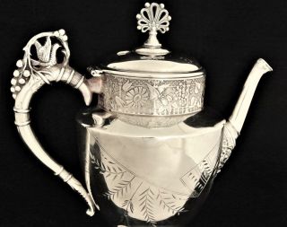 Victorian Brooklyn Silver Co Figural Art Nouveau Triple Plate Tea Pot Coffee Pot