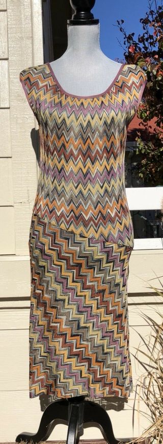 Vintage 70’s Missoni Multi - Color Chevron Knit Shift Dress Sz S