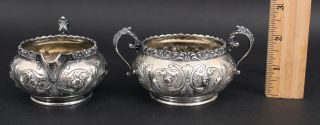 Antique Theodore B Starr Sterling Silver Floral Repousse Sugar & Creamer,  Nr
