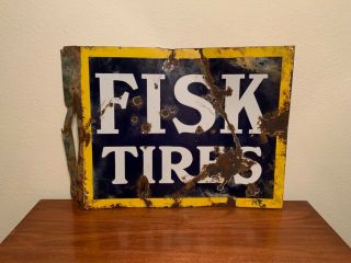 Vintage Old Porcelain Flange Sign / Fisk Tires