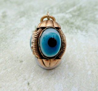 Fine Vintage Rolled Gold & Four Sided Evil Eye Glass Pendant Necklace 2.  5g