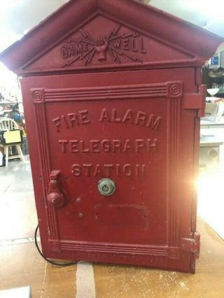 Antique Gamewell Cast Iron Fire Telegraph Station Firefighter Alarm White Stripe