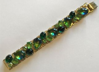 Vintage Weiss Shades Of Green Rhinestone Book Chain Bracelet