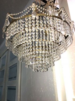 Antique Large Waterfall Flower Crystal Chandelier