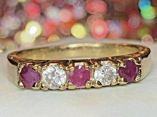 Estate Vintage 14k Gold Diamond Ruby Band Ring Wedding Anniversary Signed Kge