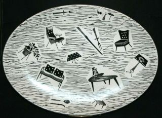 Vintage Ridgway Potteries Homemaker Black White 12 " Oval Serving Platter Plate