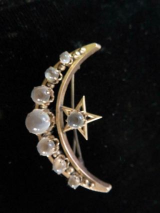 VICTORIAN GF CRESCENT MOON AND STAR PIN WITH MOONSTONES 2