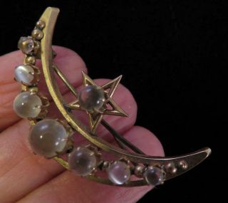 VICTORIAN GF CRESCENT MOON AND STAR PIN WITH MOONSTONES 3
