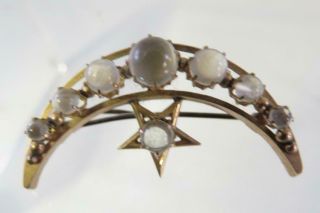 VICTORIAN GF CRESCENT MOON AND STAR PIN WITH MOONSTONES 4