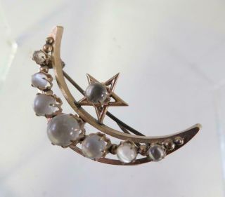 VICTORIAN GF CRESCENT MOON AND STAR PIN WITH MOONSTONES 5