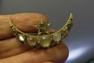 VICTORIAN GF CRESCENT MOON AND STAR PIN WITH MOONSTONES 7
