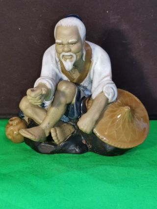 Vintage Shiwan Chinese Ceramic Figurine Mud Man Sitting Man
