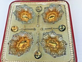 Rare Victorian Solid Silver Salts Boxed Set Of Four Sheff 1897 Thomas Levesley