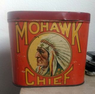 Rare Mohawk Chief Hinged Cigar Tobacco Tin Charles Co Full Headdress