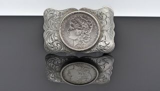 Vintage The Westerner Reno Nevada 1889 Morgan Dollar Silver Belt Buckle