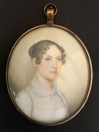 Fine Antique Miniature Portrait Painting Of Lady In Gold? Frame