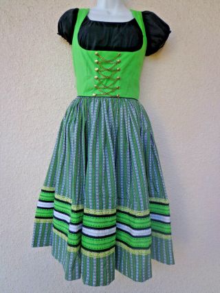 Vtg Dirndl Dress Oktoberfest Bavarian Austrian German Tfachten Full Skirt Green