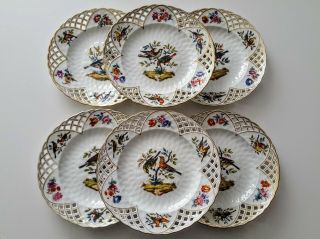 Set Of 6 Antique 19th Century Berlin Kpm Bird Study Reticulated Cabinet Plates