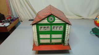 Vintage Walt Reach Toy Courtland Tin Litho Garage With Automatic Door
