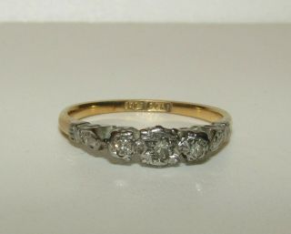 , Antique Victorian 18 Ct Gold & Platinum Old Cut Diamond Trilogy Ring
