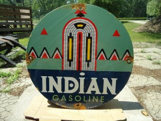 Vintage Dated 1929 Indian Gasoline Porcelain Gas Station Pump Sign