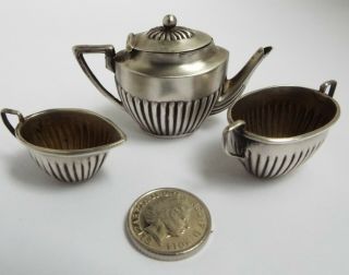 Rare English Antique 1910 Miniature Solid Sterling Silver 3 Pce Teaset