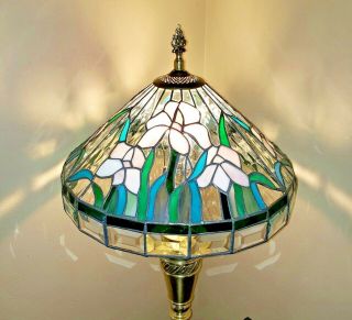 Vintage Floral Lamp Shade Tiffany Style Stained Glass Light Clear Pink Green