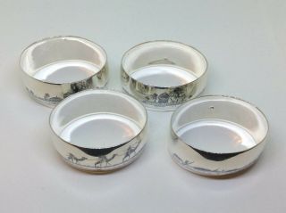Set Of 4 Antique Sterling Silver Niello Napkin Rings Iraq Or Persia C1900
