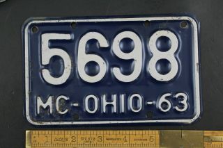 Vintage 1963 Ohio Motorcycle License Plate 5698