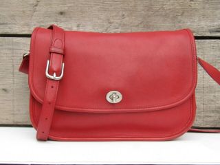 Vintage Coach City Bag In Red Leather With Nickel Hardware