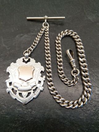 Vintage All Silver Graduated Albert Pocket Watch Chain & Fob.  1924 - 25.