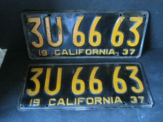 Vintage 1937 California License Plates Set Yom Dmv Clear