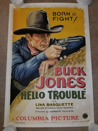1932 Buck Jones - Rare Hello Trouble Stone Litho One Sheet