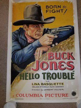 1932 Buck Jones - RARE Hello Trouble Stone Litho one sheet 2