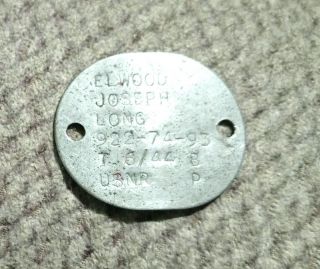 Vintage Ww2 Usnr Navy Dog Tag Us Military Bx1