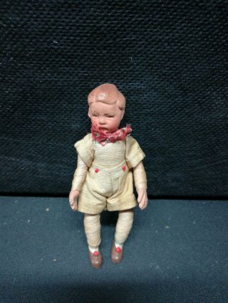 Vintage 3” German Caco Bendy Miniature Boy Girl Doll Wrapped Legs Arms