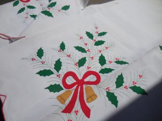 Vtg B Altman Madeira Banquet Bow Holly Tablecloth Linen 128 X 72 Hand Embroidery