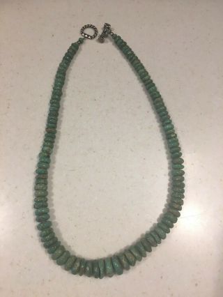 Large Vintage Silver Turquoise Graduated Beaded Necklace