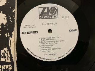 LED ZEPPELIN RARE ATLANTIC WHITE LABEL DJ PROMO VINYL LP EX, 2