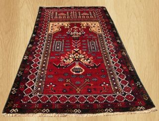 Authentic Hand Knotted Vintage Afghan Zakani Balouch Prayer Wool Area Rug 5 X 3