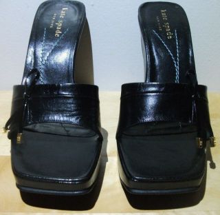 Vintage Kate Spade Black Renee Leather Wedges - Made In Italy - Size 5 -