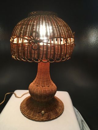 Vintage Wicker Table Lamp & Shade