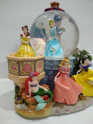Vtg Disney Princesses Musical Snow Globe Dream Is A Wish Ariel Snow Daughters 2