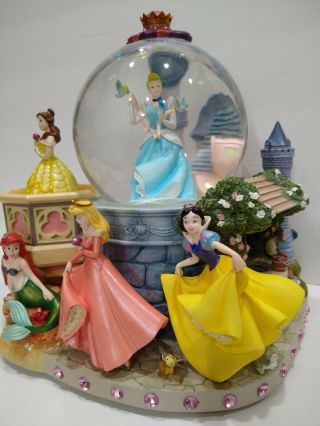 Vtg Disney Princesses Musical Snow Globe Dream Is A Wish Ariel Snow Daughters 3