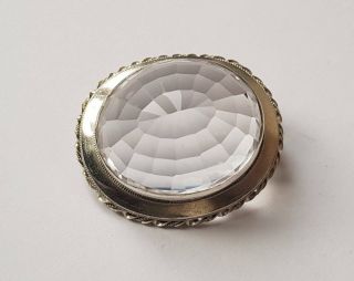 Antique Solid Silver Rock Crystal Brooch Pin