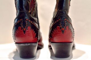 Tony Lama Men ' s Vintage Western Boots / Black calfskin & Red Lizard Leather 11 - D 4