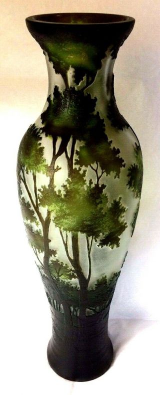 Cameo Art Glass Vase.  16”scenic Tree Landscape.  