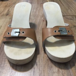 Dr Scholls Rare Vintage 80s Italy Wooden Sandal Heeled Slide 7.  5 - 8 Camel Brown 4