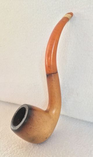 Vintage Belgian Meerschaum Pipe - Bent Apple Billiard - Amber Stem - Pipeau Pijp
